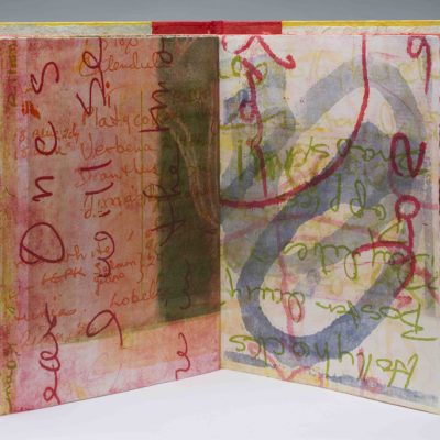 15 x 11 unique book, monotype, paper lithography, handwriting,